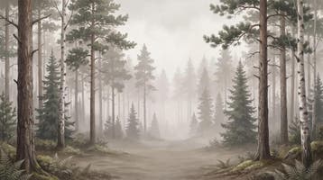 Fotobehang bos met mist – natuur behang woonkamer, Verzenden, Fotobehang