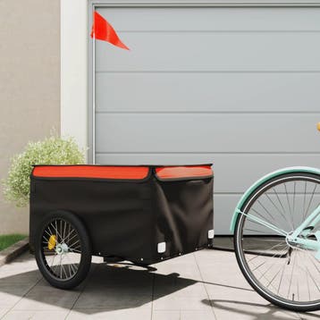 vidaXL Fietstrailer 45 kg ijzer zwart en oranje, Fietsen en Brommers, Verzenden, Nieuw