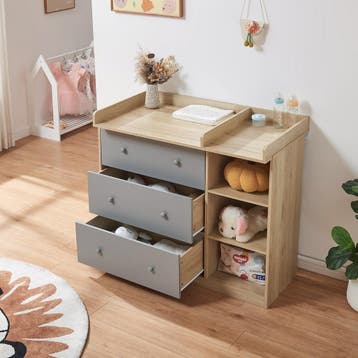 Luiercommode Beldinupp eikenkleurig en grijs [en.casa], Kinderen en Baby's, Verzenden, Nieuw