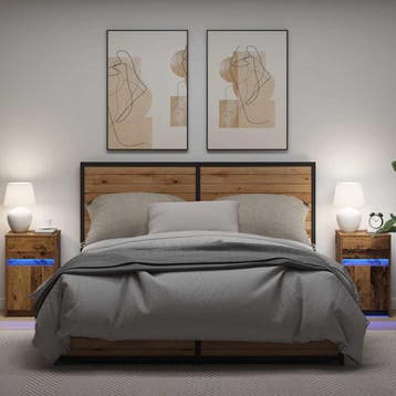 vidaXL LED Bedside Kast 2 st Oud hout 38 x 34 x 61 cm, Minder dan 45 cm, Verzenden, Nieuw, 55 tot 70 cm