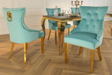 Barokke stoel CASTLE DELUXE blauw fluweel goud RVS met, Ophalen of Verzenden, Nieuw