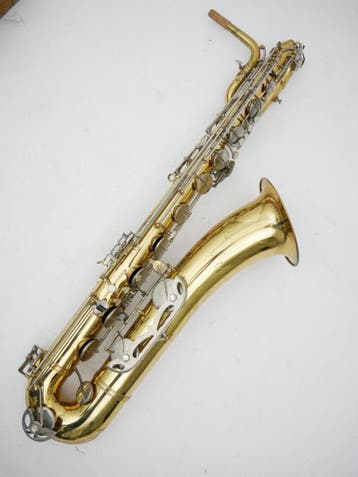 Baritonsaxofoon A. Santoni Parè tot lage Bb, gereviseerd, Ophalen of Verzenden, Gebruikt, Bariton, Met koffer