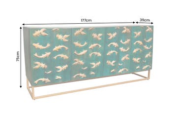 Dressoir GOLDEN LAGOON 180 cm 3D mangohout turquoise metaal, Ophalen of Verzenden, Nieuw