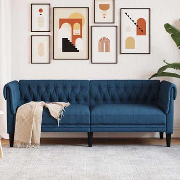 vidaXL Driezitsbank Chesterfield-stijl stof blauw, Huis en Inrichting, Verzenden, Minder dan 150 cm, Stof, Driepersoons