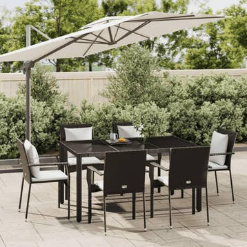 vidaXL 7-delige Tuinset met kussens poly rattan zwart, Verzenden, Nieuw, 6 zitplaatsen, Tuinset