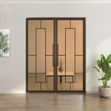 Dubbele stalen taatsdeur Brons 5 Vlaks Brons rook glas*, Minder dan 80 cm, Overige typen, Nieuw, Metaal