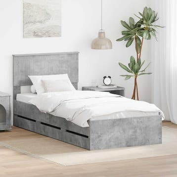 vidaXL Bedframe met lade Beton Grijs 90 x 190 cm, Verzenden, Nieuw, Grijs, Hout