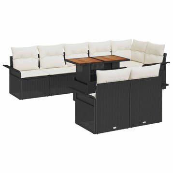 vidaXL Tuin Sofa Set 9 st Zwart Poly riet, Verzenden, Nieuw, Meer dan 8 zitplaatsen