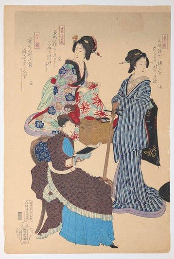 Drie Meiji-vrouwen — de shamisen, de naaidoos en het boek -