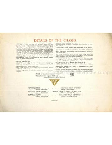 1938 ALVIS CRESTED LIMOUSINE BROCHURE ENGELS, Nieuw, Author