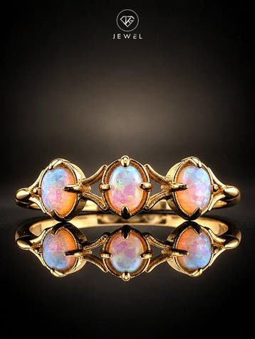 Opalring - 925 Sterlingzilver - goudgeplateerde, Verzamelen
