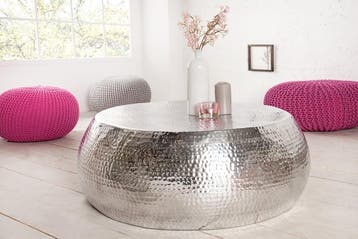 Ronde salontafel ORIENT 80cm zilver metaal aluminium, Ophalen of Verzenden, Nieuw