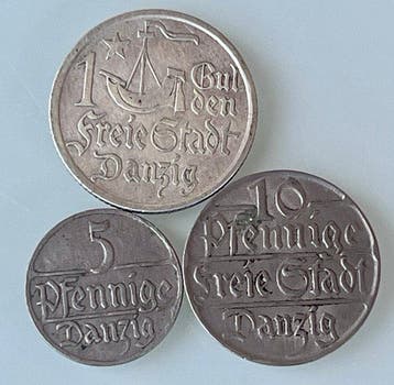 Polen, Danzig. Set of 3 coins, incl. silver; 5, 10 Pfennige