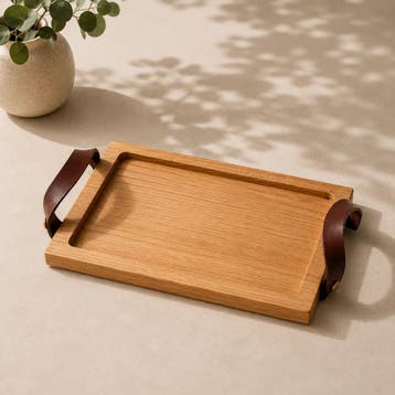 HOCHO Eiken serveertray 300 x 200 x 20 mm met leren handg..., Ophalen of Verzenden, Nieuw