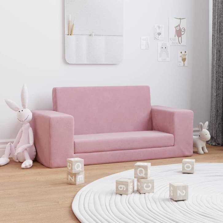 vidaXL Kinderslaapbank 2-zits zacht pluche roze, Kinderen en Baby's, Kinderkamer | Overige Meubels, Nieuw, Verzenden