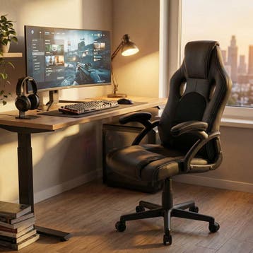 Ergonomische Gamestoel | Sportief Zwart | Premium | OP=OP, Zwart, Nieuw, Leer, Ophalen of Verzenden