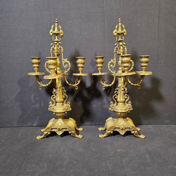 Pendule (2) Lodewijk XVI-stijl - Verguld brons - 1850-1900 -