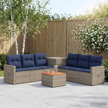 vidaXL Bankstel 8 st Grijs en Marineblauw Poly Rattan en, Huis en Inrichting, Verzenden, Nieuw