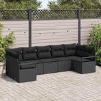 vidaXL Bankstel met kussen 7 pcs Zwart poly rattan, Tuin en Terras, Verzenden, Nieuw, Rotan, 7 zitplaatsen