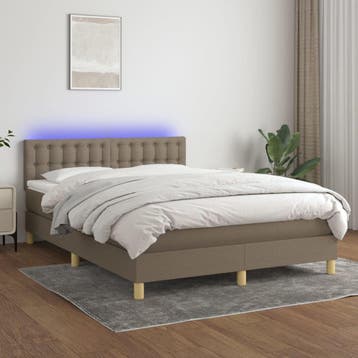 vidaXL Boxspring met matras en LED stof taupe 140x190 cm, Verzenden, Stof, Nieuw, Tweepersoons