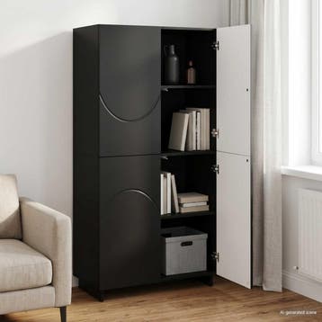 vidaXL buffetkast Zwart 79 x 41 x 151 cm Bewerkt hout, Verzenden, Nieuw, 50 tot 100 cm, Minder dan 100 cm