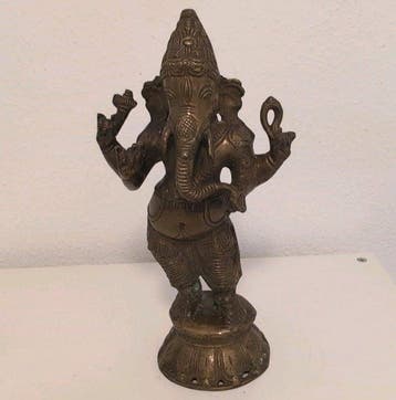 Grote Ganesha-figuur uit India van metaal – hindoe-godheid –