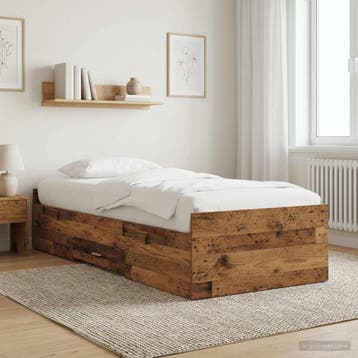 vidaXL Bedframe met opslag met lade Oud hout 80 x 200 cm, Eenpersoons, Bruin, Verzenden, Nieuw