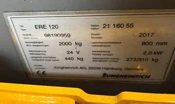 Jungheinrich ERE120 pallettruck sta-plateau lange vorken3869, Zakelijke goederen, 2000 tot 3000 kg, Elektrisch, Palletwagen, Jungheinrich