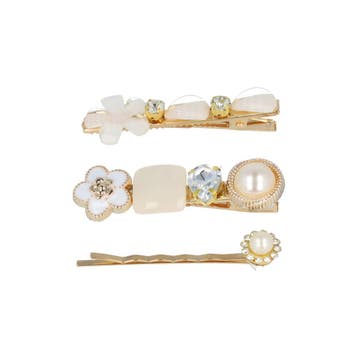 Haarspeld Duckklemmen & Schuifspeldje 6cm – Bloemen – Stenen, Nieuw