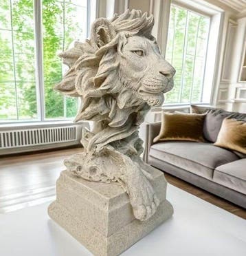 Figuur - Lion bust on plinth - Steen