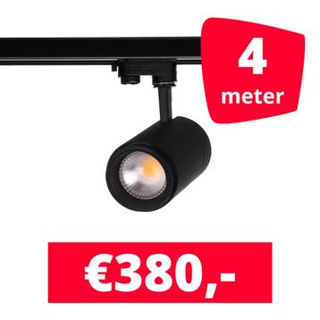 LED Railverlichting Easy Focus 30W Zwart 4 spots + 4M rails, Ophalen of Verzenden