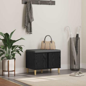 vidaXL Halbank met kussen met opslag Zwarte Eik 60 x 38 x 46, Verzenden, Nieuw