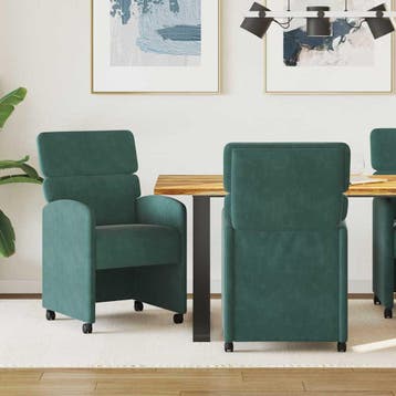 vidaXL Eetkamerstoelen met Wieltjes 2 st Fluweel Donkergroen, Huis en Inrichting, Stoelen, Verzenden, Nieuw