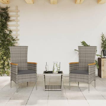 vidaXL 3-delige Tuinset met kussens poly rattan grijs, Verzenden, Nieuw, Tuinset