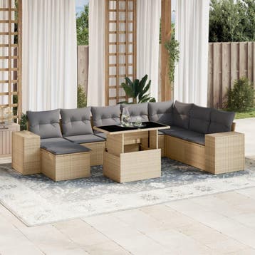 vidaXL 9-delige Loungeset met kussens poly rattan beige, Verzenden, Nieuw, Loungeset