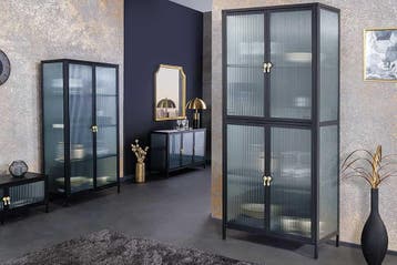 Moderne TV Lowboard AMSTERDAM 90cm Zwart Goud Dammen Glas, Huis en Inrichting, Kasten | Televisiemeubels, Ophalen of Verzenden