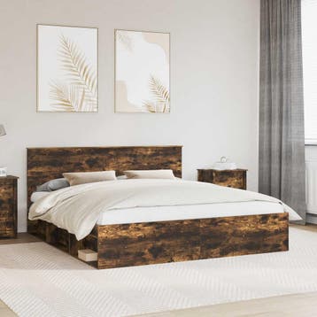 vidaXL Bedframe Gerookt eiken 180 x 200 cm Massief, Huis en Inrichting, Slaapkamer | Bedden, Verzenden, Nieuw, Bruin, Hout