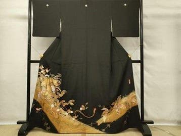 Vintage Japanse zijden kimono Kurotomesode gesigneerd, Antiek en Kunst