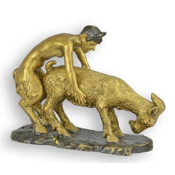 BRONZEN BEELD VAN EEN FAUN EN GEIT (Beeldjes - Decoratie), Verzamelen, Verzenden, Nieuw