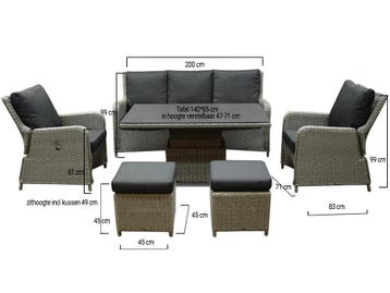 Bilbao stoel bank dining loungeset 6 delig grijs met, Ophalen of Verzenden, Nieuw, Wicker