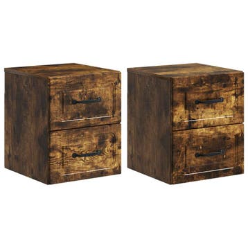 vidaXL Wandbeugel Bedkast 2 pcs Gerookt eiken 34,5 x 33 x 40, Huis en Inrichting, Slaapkamer | Nachtkastjes, Minder dan 45 cm