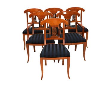 4 eetkamer stoelen en 2 armstoelenmet opengewerkte rug, Antiek en Kunst