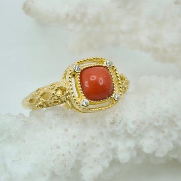 Koraal - Zilver, Verguld, Zonder reservering - Ring -, Antiek en Kunst