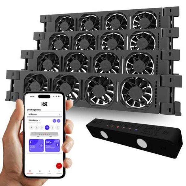 Heatfan 4 - Quattro Set zwart - inclusief WiFi smartcontroll, Doe-het-zelf en Verbouw, Verwarming en Radiatoren, Verzenden