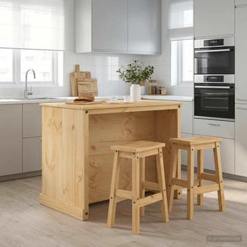 vidaXL Keuken Eiland Set 3 st Honing Wax 112 x 77 x 91,5 cm, Verzenden, Nieuw, Bruin