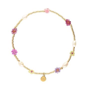 Sunrocks Elastieken Armband met Roze Bloemen en Zoetwaterpar, Verzenden, Nieuw