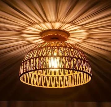 Handgemaakte Rieten Plafondlamp – Natuurlijke Lampenkap, Verzenden, Nieuw
