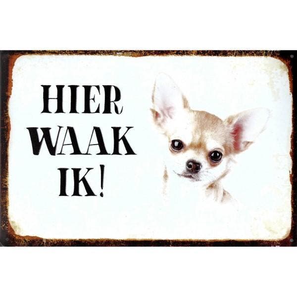 Wandbord - Hier Waak Ik – Chihuahua, Huis en Inrichting, Woonaccessoires | Wanddecoraties, Nieuw, Ophalen of Verzenden