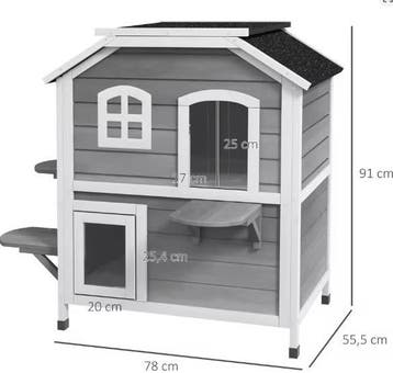 Kattenhuis 2 verdiepingen – Houten buitenhuis met dak, Verzenden, Nieuw