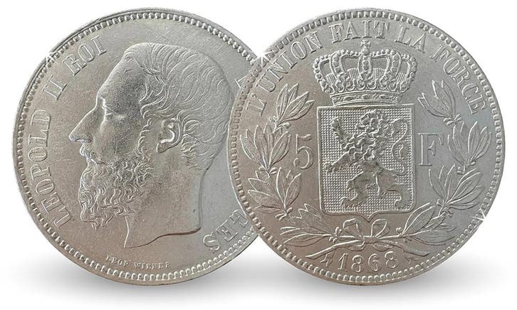 5 Francs 1865-1878 - Koning Leopold II, Postzegels en Munten, Munten en Bankbiljetten | Verzamelingen, Verzenden